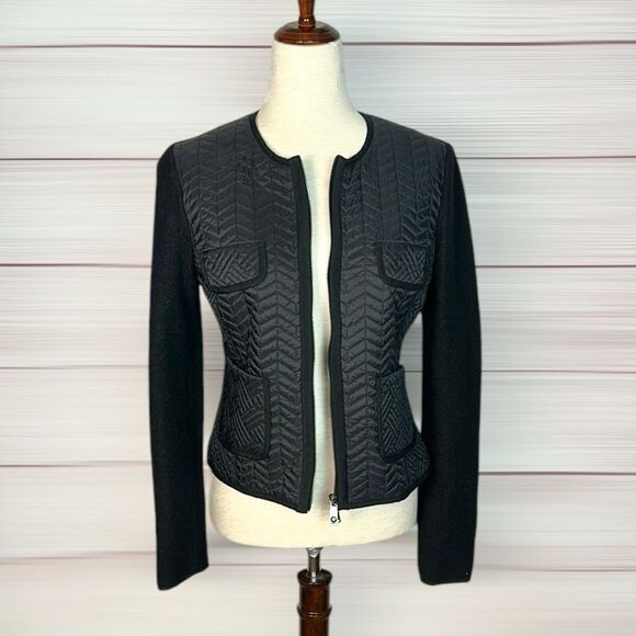 NWOT PINKO Black Short Jacket Quilted Front Full Zip size US 8 - Picture 2 of 14